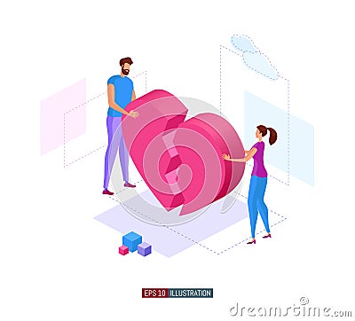 Man and woman are working on relationship problems. Family therapy. Marriage counseling. Template for your design works. Vector Illustration